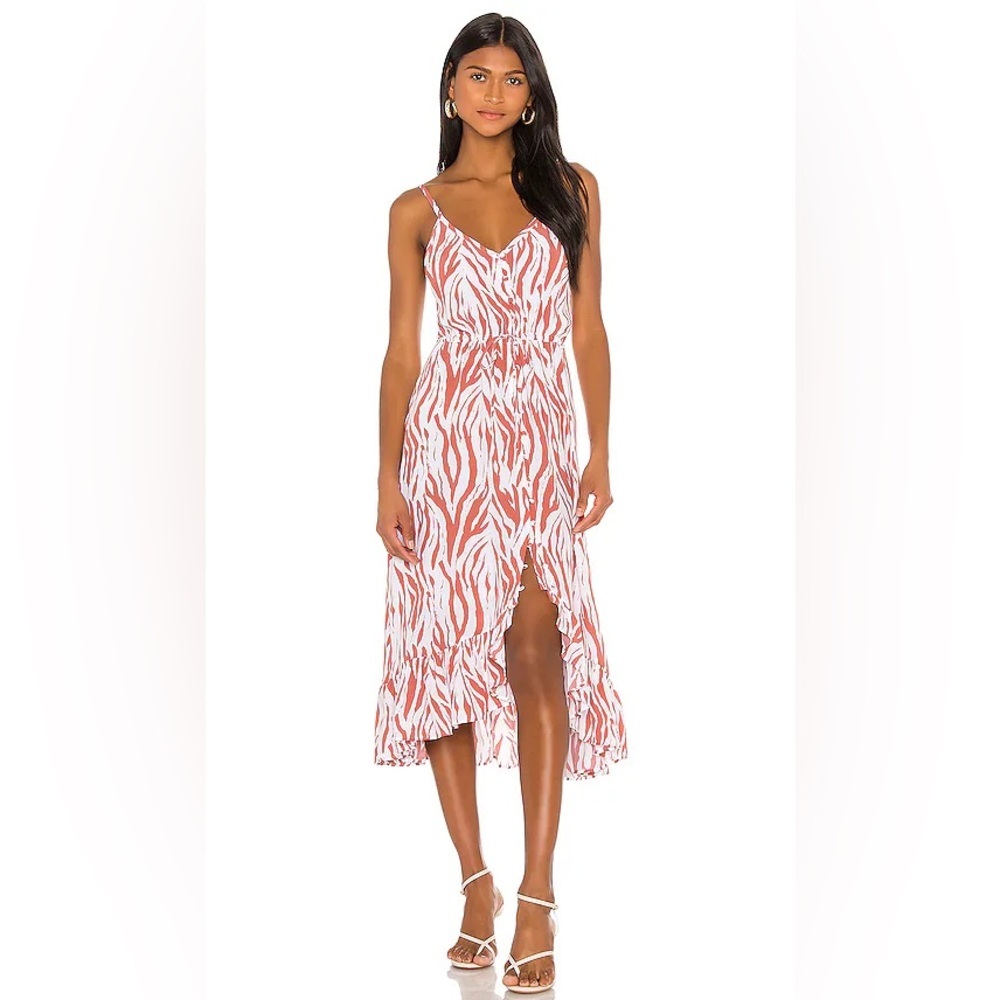 Revolve x Rails Frida Midi Dress Rust Zebra Print Button Front Women’s Size S
